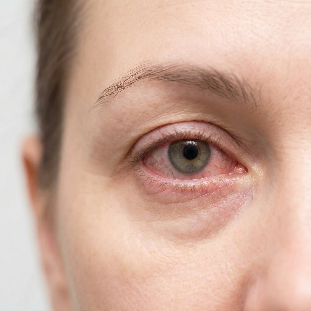 Extreme close-up of a dry, irritated eye