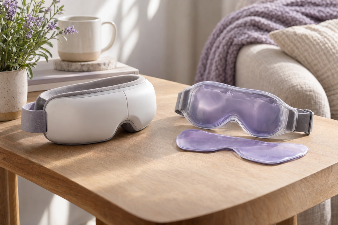 Illustrative eye-care device designs; not actual RENPHO or Beminda products, and not evidence of their features or performance.