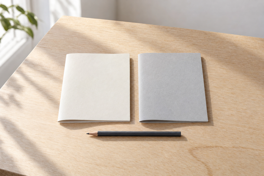 Illustrative blank folded paper leaflets and a pencil on a desk; no actual manufacturer document or eye-care product is shown.