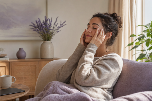 Reader taking a calm break from a screen in a natural room setting.